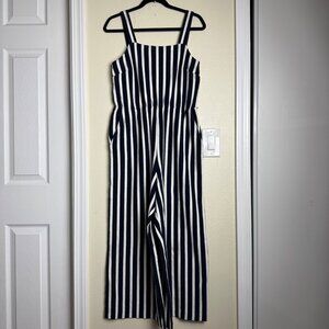 J. Crew Knit Navy Blue & White Stripped Jumpsuit Romper Wide Legged Sz 4